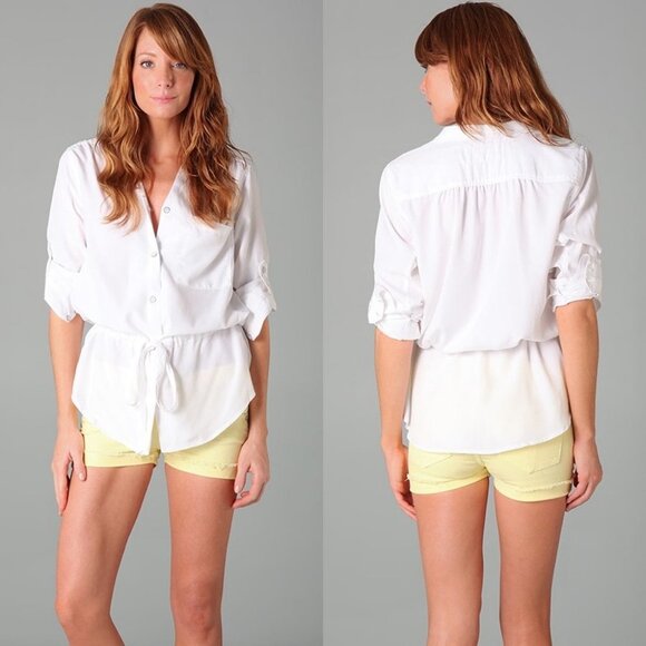 Rag & Bone Sullivan Tunic Shirt Navy Blue‎ Modal Collared Tie Front Size Small S - Picture 12 of 12